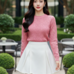 Bức chân dung hiện đại của cô gái trẻ trong không gian quán cafe sang trọng