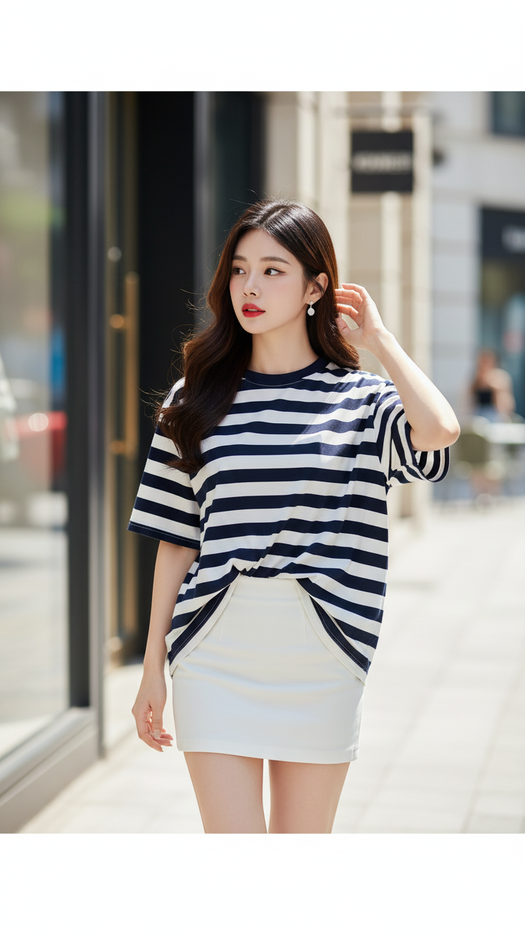 Chân dung thanh lịch của cô gái châu Á trong bối cảnh phố thị sầm uất