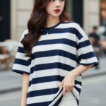 Ảnh chân dung sắc nét của cô gái trẻ phong cách thanh lịch giữa phố thị sôi động