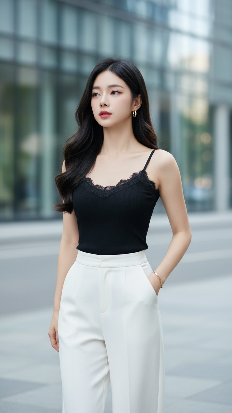 Chân dung nữ thanh niên phong cách hiện đại và thanh lịch giữa phố đô thị