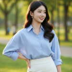 Chân dung thanh lịch của cô gái trẻ giữa công viên nắng vàng