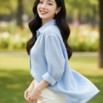 Chân dung hiện thực của cô gái trẻ với vẻ đẹp thanh lịch giữa công viên xanh mát