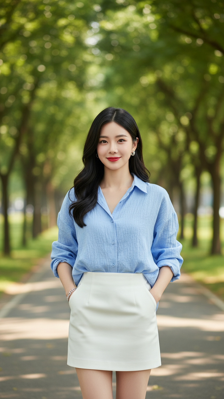 Chân dung cô gái 19 tuổi thanh lịch giữa công viên nắng chiều