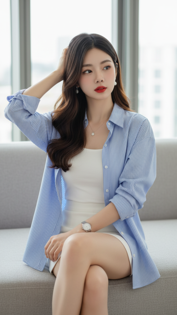 Chân dung trẻ trung của cô gái châu Á với phong cách thanh lịch và tự tin