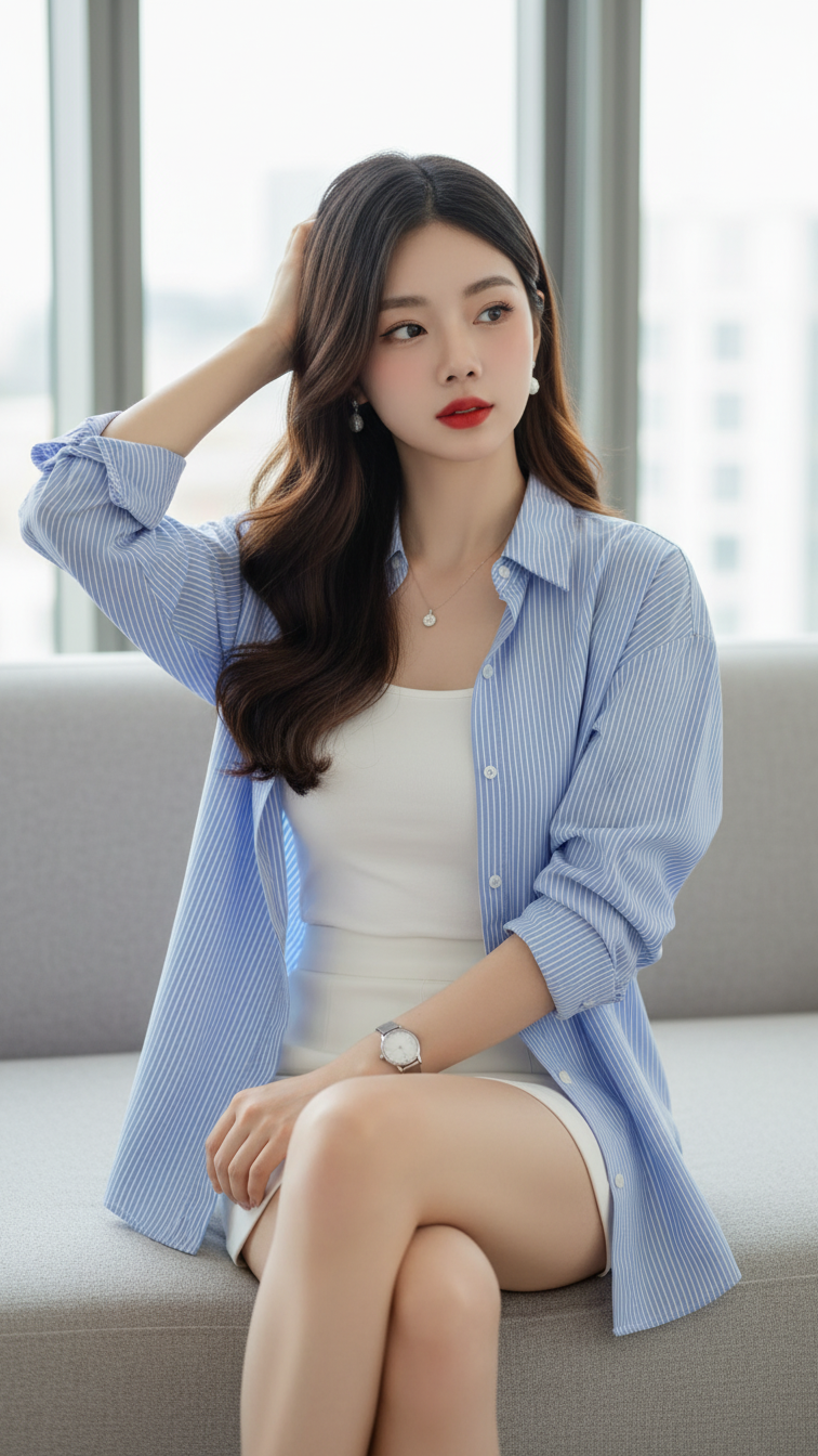 Chân dung trẻ trung của cô gái châu Á với phong cách thanh lịch và tự tin