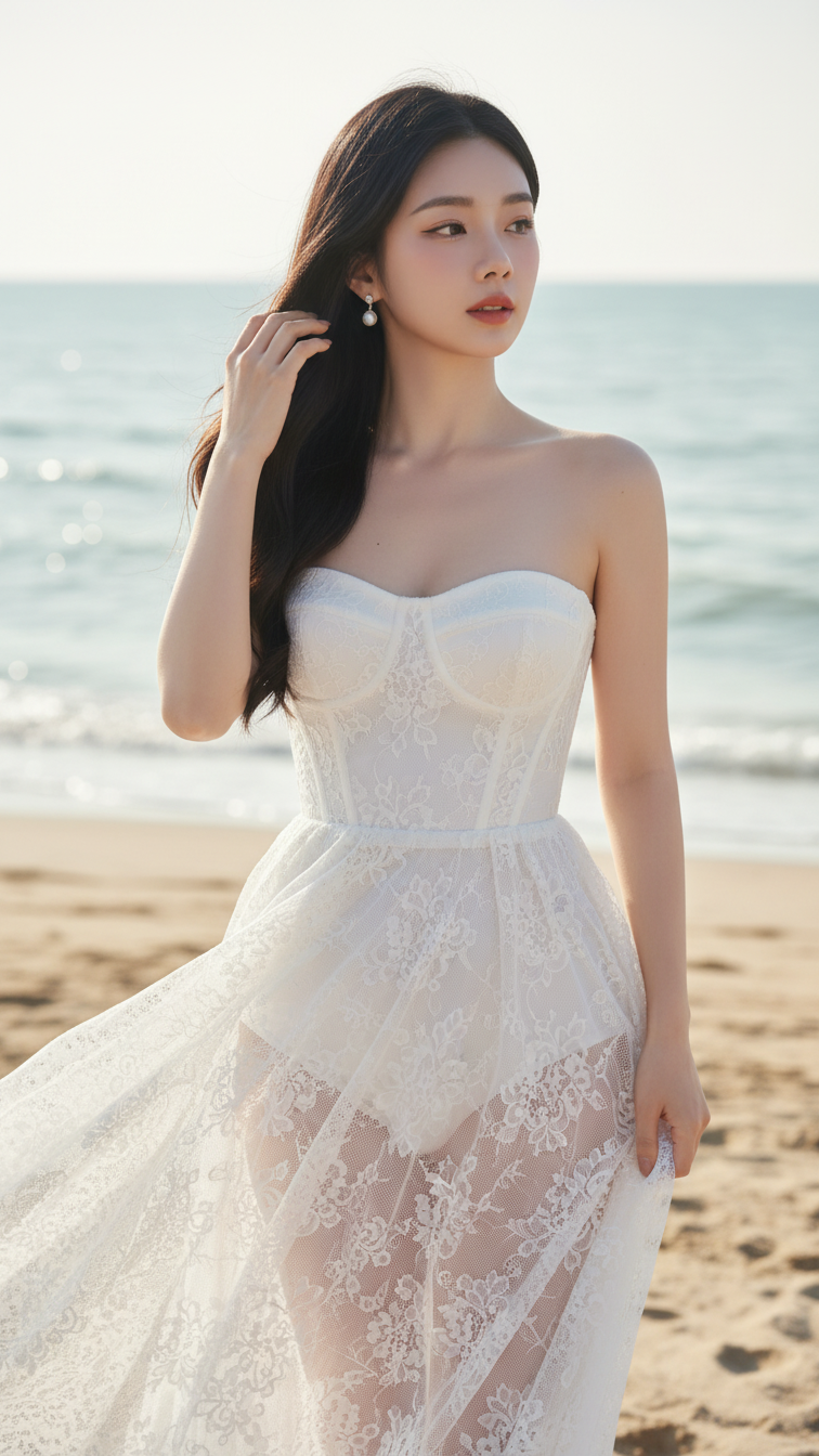 Khám Phá Hình Ảnh Một Cô Gái Á Đông Thanh Lịch Bên Bờ Biển