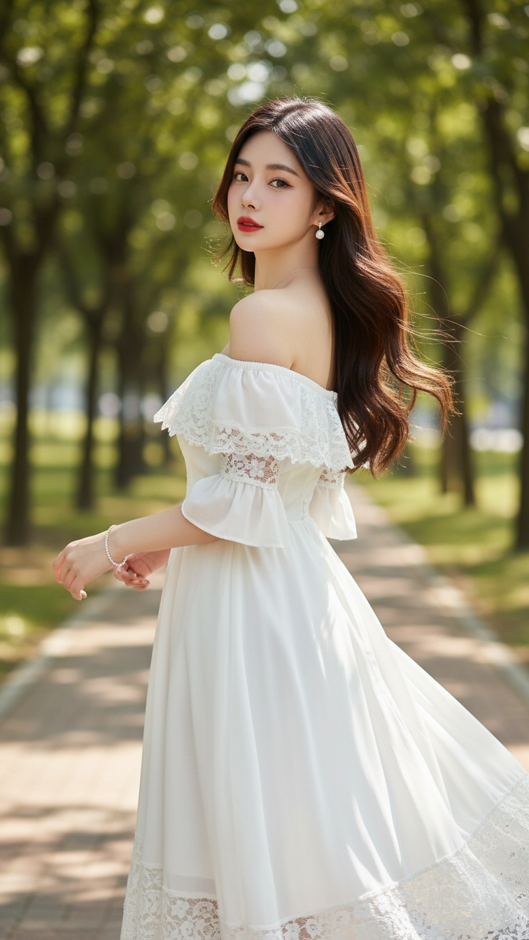 Chân dung đẹp của cô gái trẻ với vẻ tự tin và duyên dáng trong công viên.