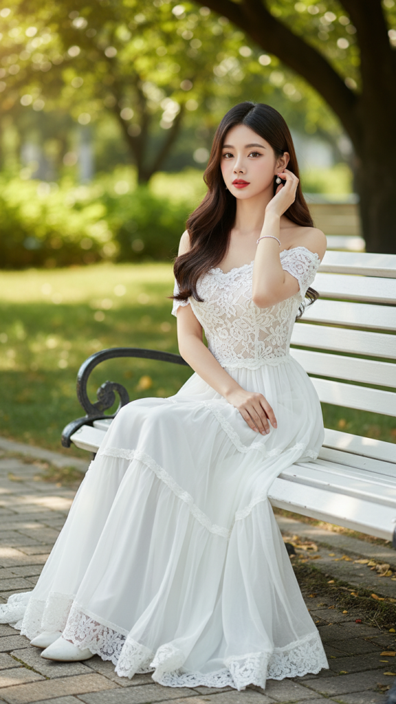 Chân dung cô gái trẻ thanh lịch trong công viên xanh tươi