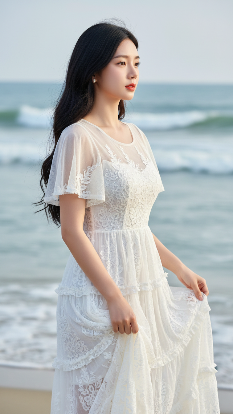 Chân dung cô gái trẻ bên bờ biển đầy quyến rũ và tự nhiên