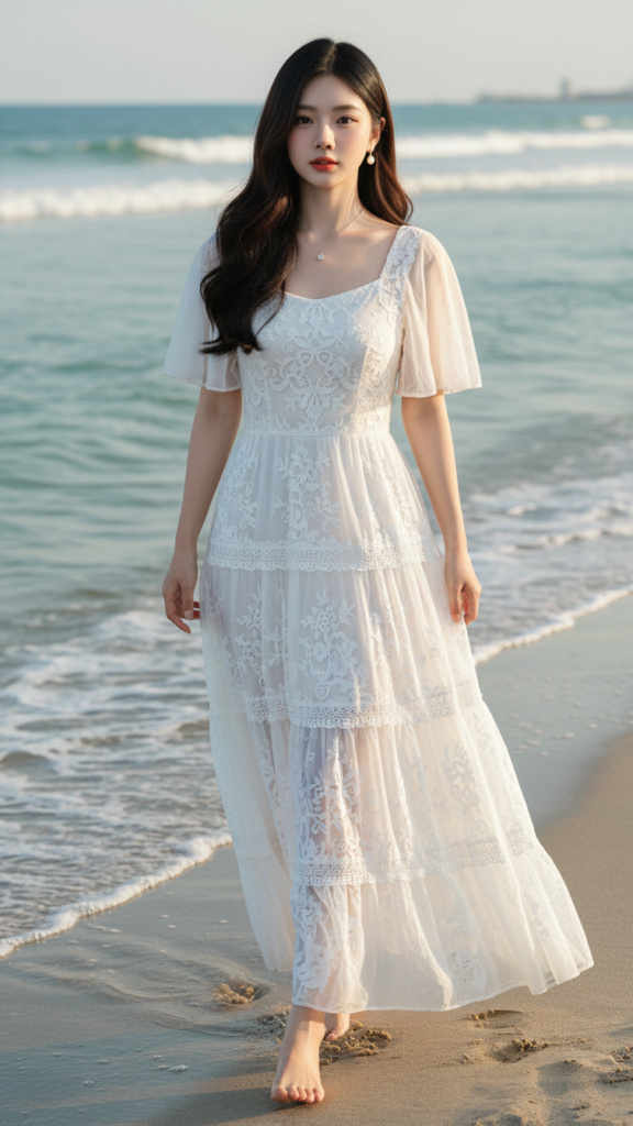 Khám phá vẻ đẹp tự nhiên của cô gái trẻ bên bờ biển trong trang phục lãng mạn