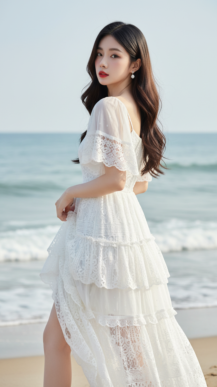 Chân dung nữ model thanh lịch bên bờ biển với vẻ đẹp tự nhiên và phong cách nhẹ nhàng