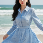 Vẽ chân dung cô gái trẻ quanh cảnh biển dịu dàng và thanh lịch