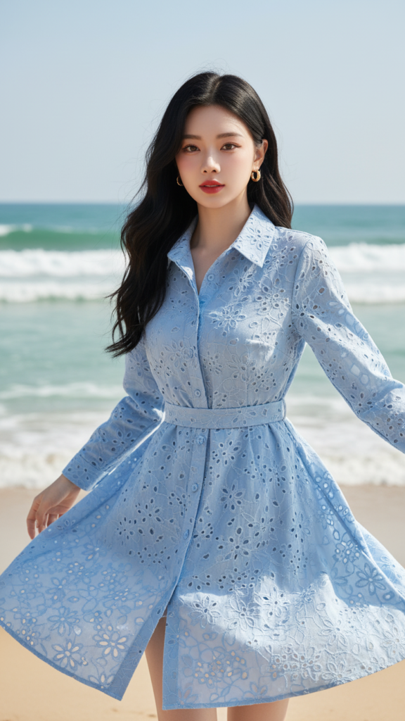 Vẽ chân dung cô gái trẻ quanh cảnh biển dịu dàng và thanh lịch