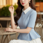 Chân dung thanh lịch của cô gái trẻ tại quán cà phê sang trọng