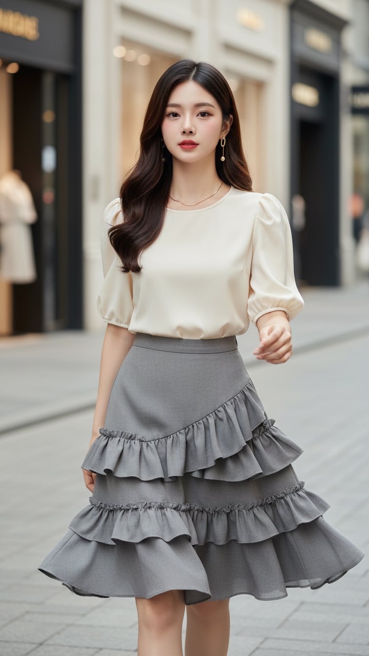 Chân dung thanh lịch của cô gái trẻ trong phố thị sang trọng