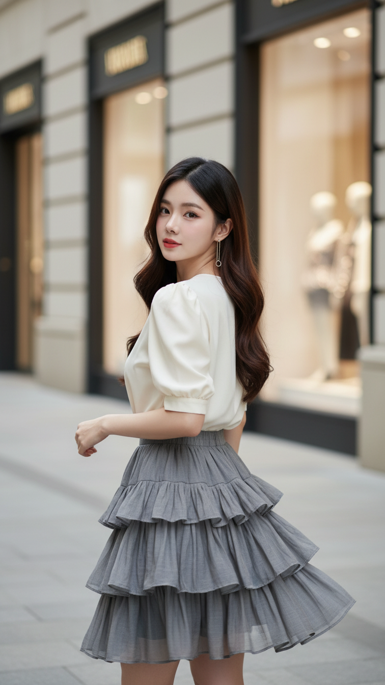 Chân dung hiện đại của cô gái trẻ giữa phố sang trọng và phong cách thanh lịch