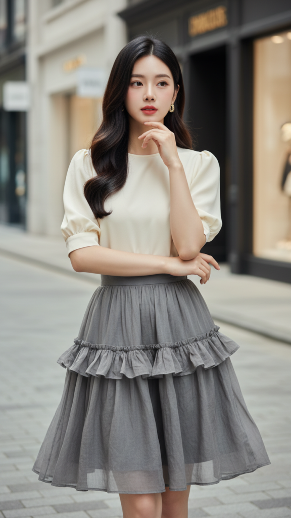 Chân dung trẻ trung của cô gái Á Đông đầy tự tin và thanh lịch trong khung cảnh phố xá sang trọng