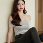 Vẽ chân dung chân thật của cô gái trẻ ngồi tựa tường tạo dáng tự nhiên