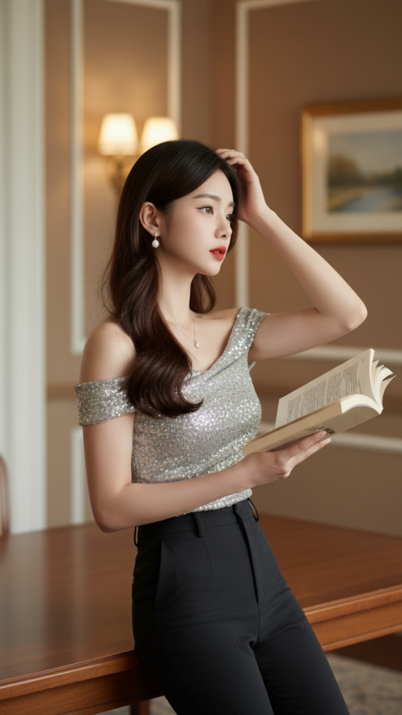 Vẽ chân dung thực tế của cô gái trẻ với biểu cảm tự nhiên và góc nhìn độc đáo