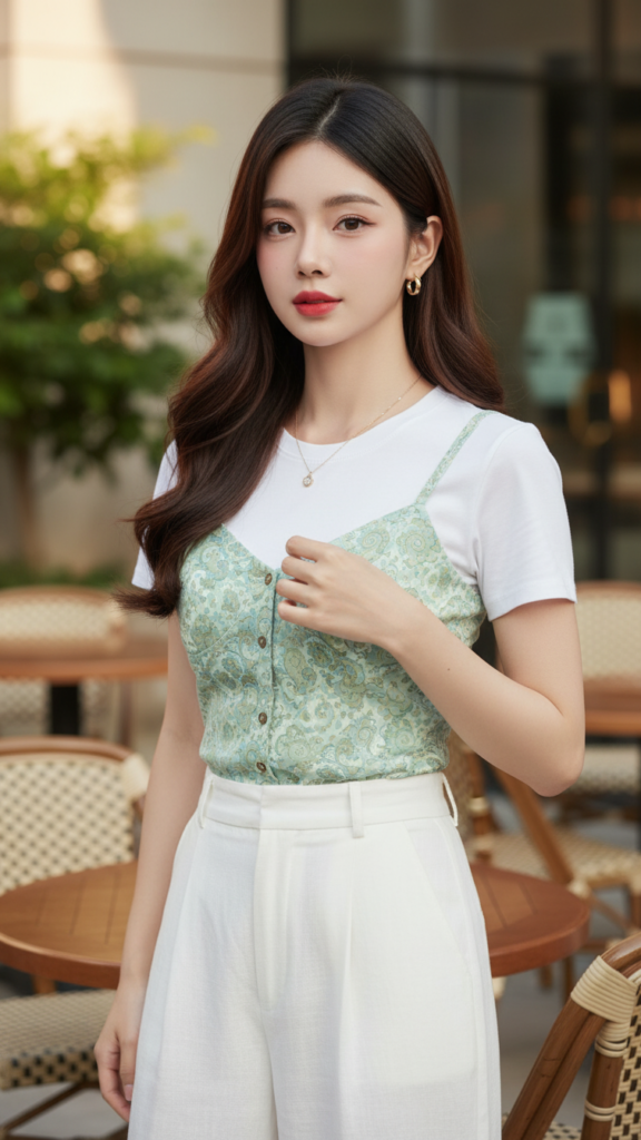 Chân dung cô gái trẻ tự tin và thanh lịch trong không gian cafe sang trọng