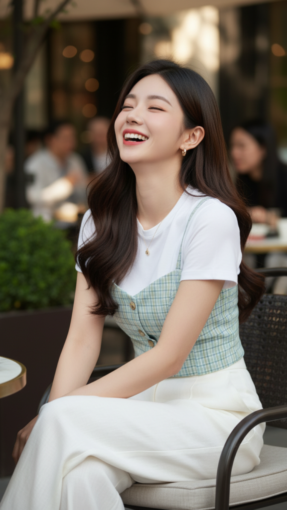 Cách tạo chân dung cô gái trẻ tự tin và thanh lịch trong một quán cà phê sang trọng