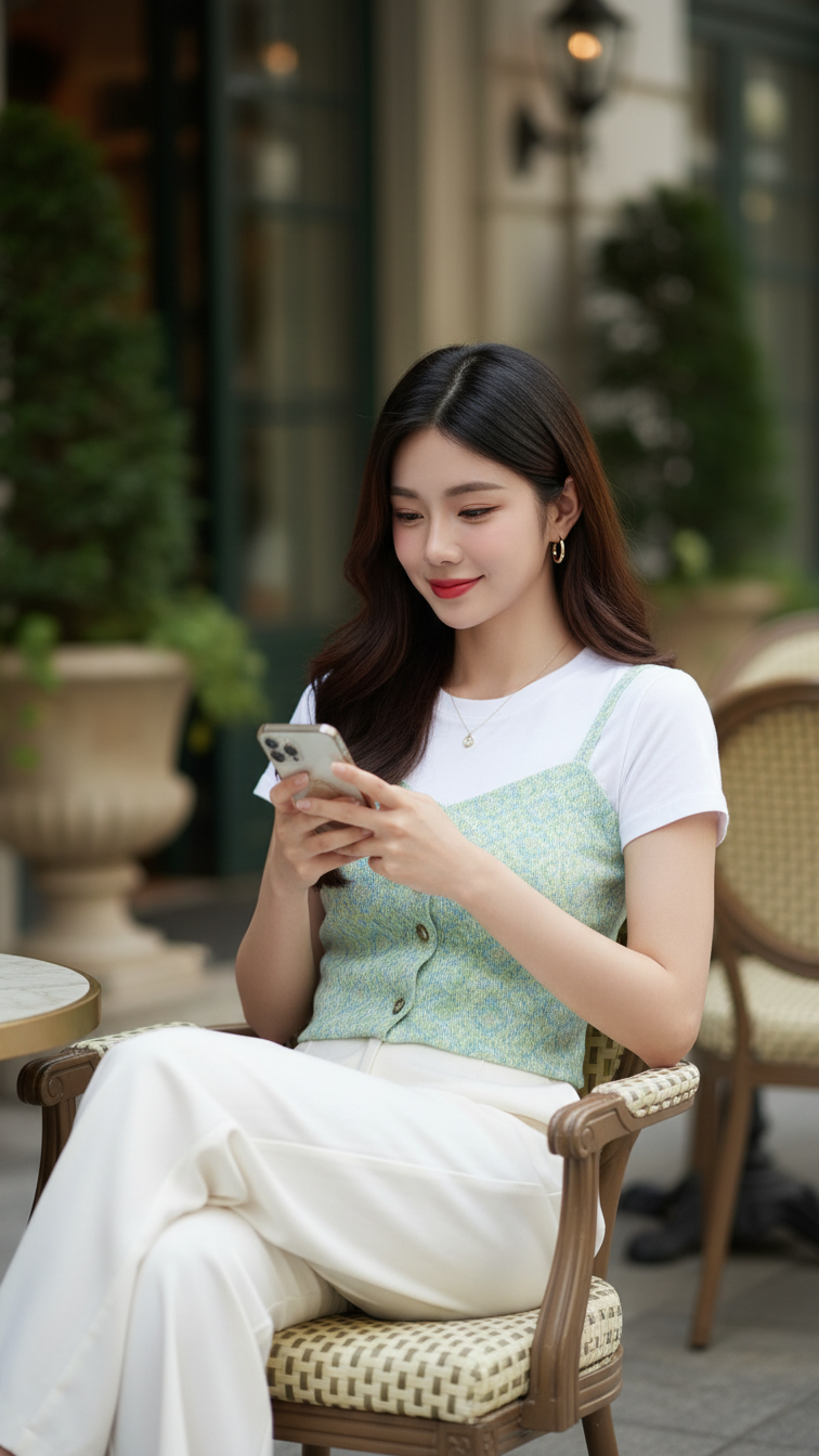 Chân dung cô gái trẻ tự tin với phong cách thanh lịch nơi quán café sang trọng