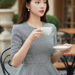 Chân dung thanh lịch của cô gái trẻ giữa không gian quán cà phê sang trọng