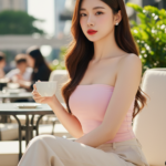 Chân dung hiện thực của cô gái trẻ thanh lịch giữa không gian quán cà phê sang trọng