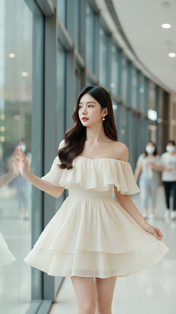 Chân dung thanh lịch của cô gái trẻ giữa không gian hiện đại bừng sáng ánh nắng