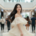 Chân dung cô gái trẻ tự tin trong không gian mua sắm hiện đại và sang trọng