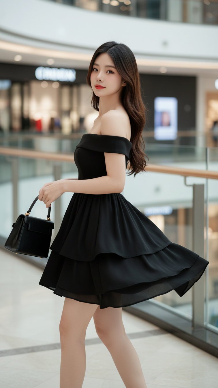 Chân dung quý cô 18-25 tự tin trong bộ váy thanh lịch tại trung tâm mua sắm