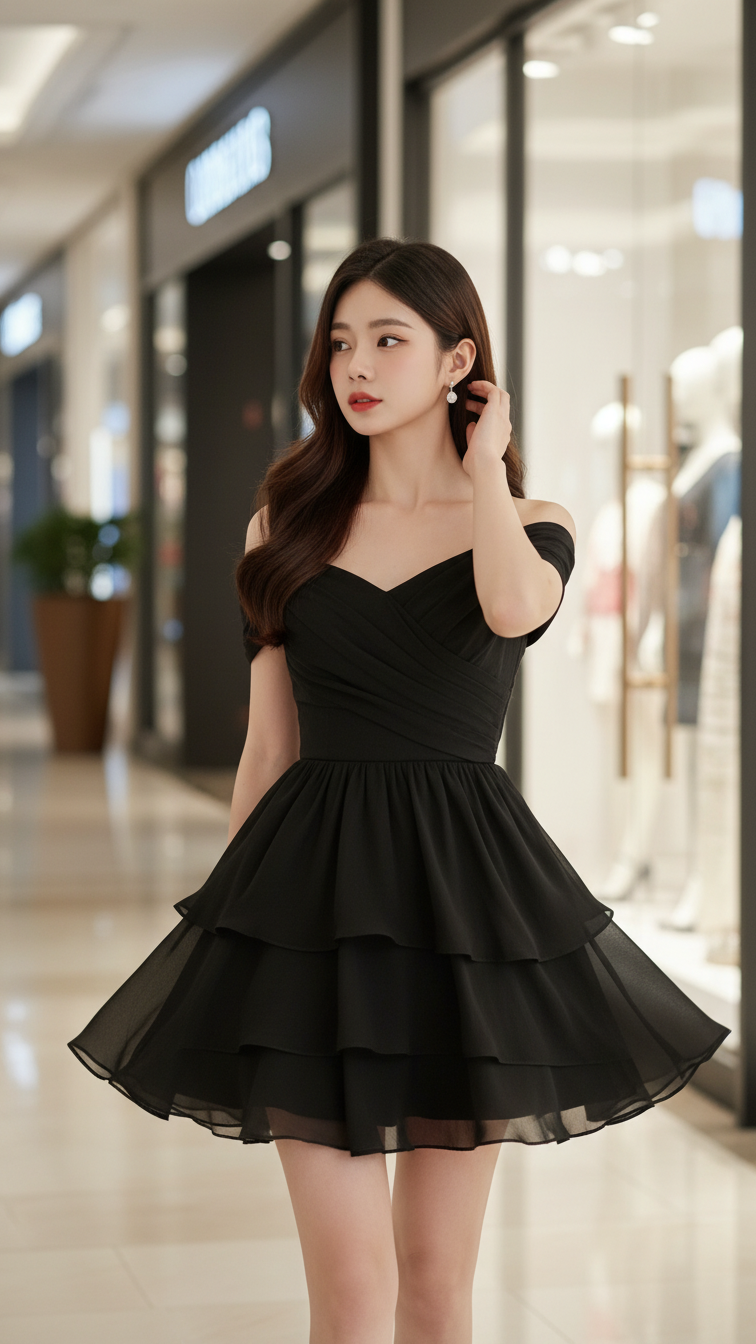 Chân dung cô gái trẻ tự tin và quyến rũ tại trung tâm mua sắm sang trọng