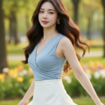 Chân dung cô gái trẻ tựa như mẫu thời trang tự nhiên trong công viên xanh mát