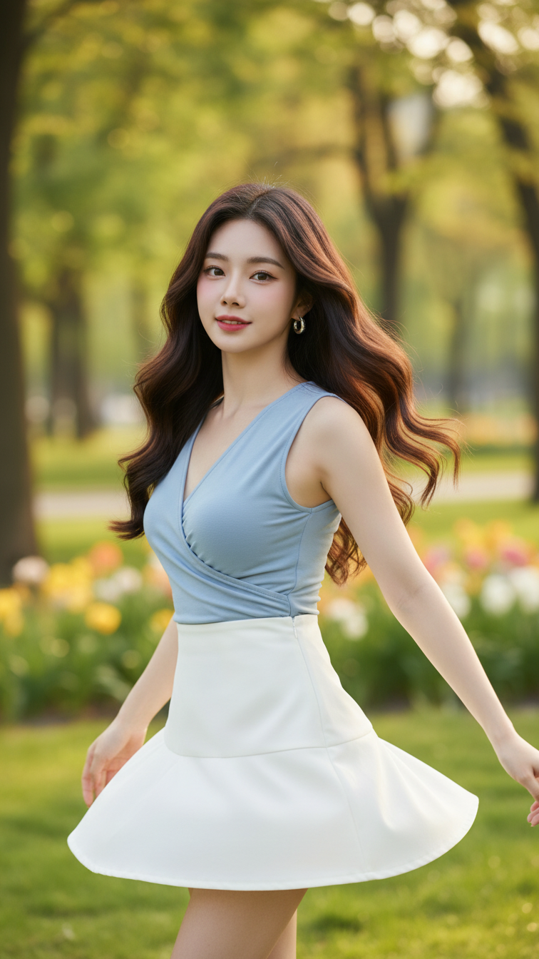 Chân dung cô gái trẻ tựa như mẫu thời trang tự nhiên trong công viên xanh mát