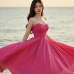 Chân dung thanh lịch của cô gái trẻ bên bờ biển tuyệt đẹp