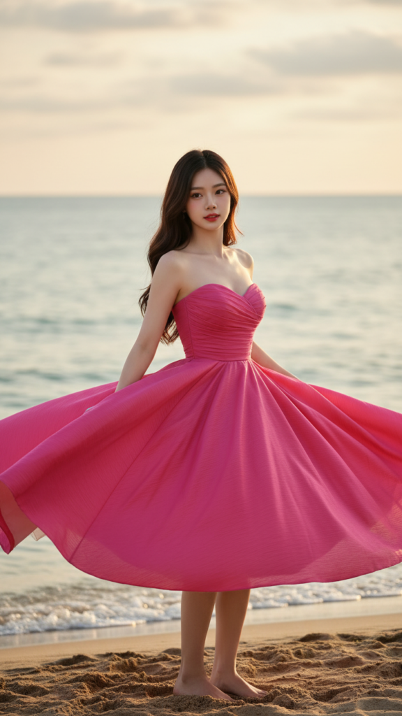 Chân dung thanh lịch của cô gái trẻ bên bờ biển tuyệt đẹp