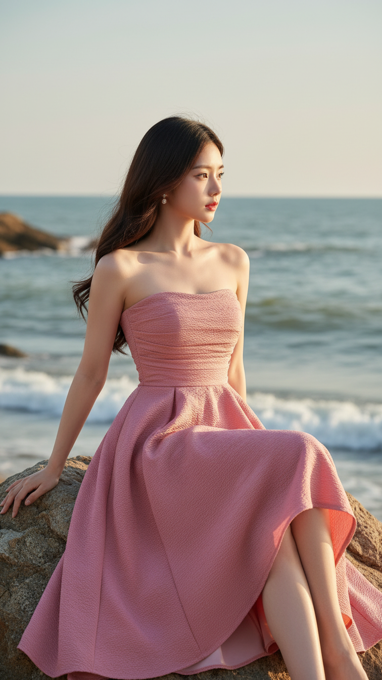 Khắc họa chân dung nữ thanh lịch bên bờ biển với vẻ đẹp tự nhiên và tự tin