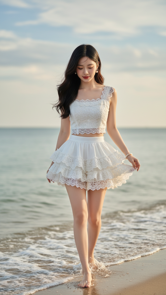 Hình ảnh chân thực của cô gái Á Đông với vẻ đẹp thanh lịch bên bờ biển