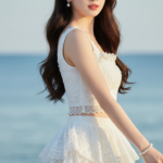 Chân dung cô gái trẻ tự nhiên và thanh lịch bên bờ biển thanh bình