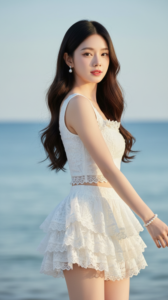 Chân dung cô gái trẻ tự nhiên và thanh lịch bên bờ biển thanh bình