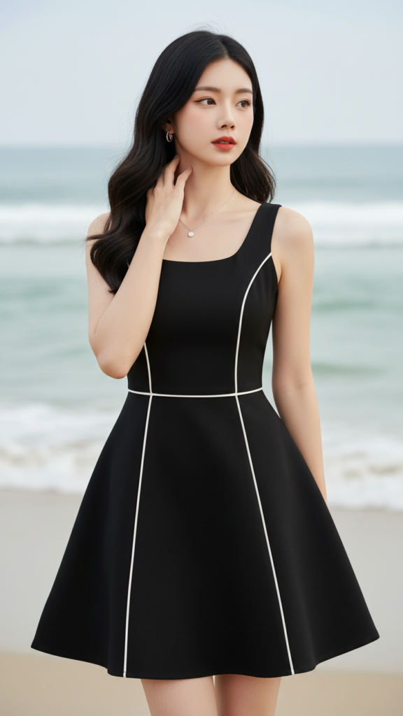 Chân dung cô gái trẻ thanh lịch bên bờ biển đẹp như mơ