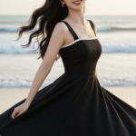 Tạo chân dung nữ thanh lịch bên biển với phong cách tự nhiên và trang phục tối giản