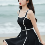 Chân dung thời trang thanh lịch của cô gái trẻ bên bờ biển yên bình