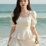 Chân dung thực tế của cô gái trẻ bên biển với vẻ đẹp tự nhiên và phong cách thời trang tinh tế