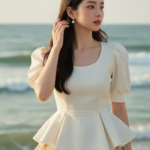 Tạo chân dung thực tế của cô gái trẻ bên bờ biển với phong cách thanh lịch