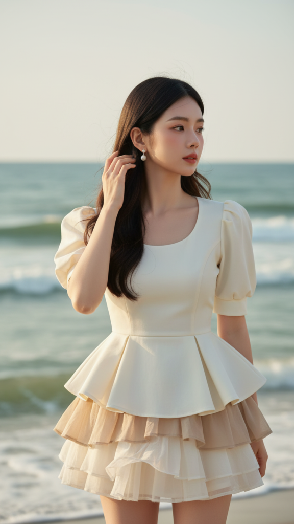 Tạo chân dung thực tế của cô gái trẻ bên bờ biển với phong cách thanh lịch