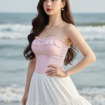 Nghệ thuật chân dung thanh lịch của cô gái trẻ bên bờ biển