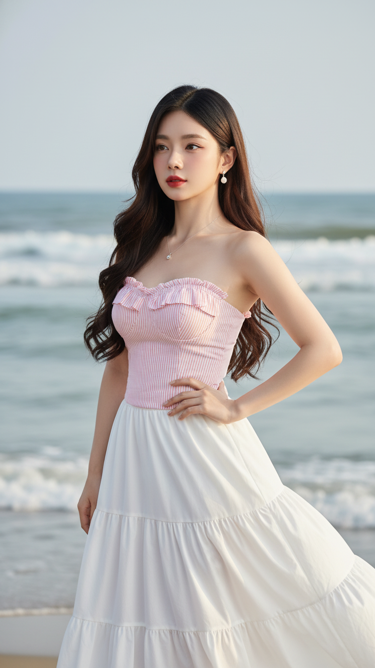 Nghệ thuật chân dung thanh lịch của cô gái trẻ bên bờ biển