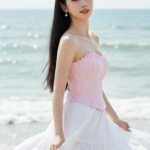 Chân dung thanh lịch của cô gái trẻ bên bờ biển đầy sức sống và sự tự tin