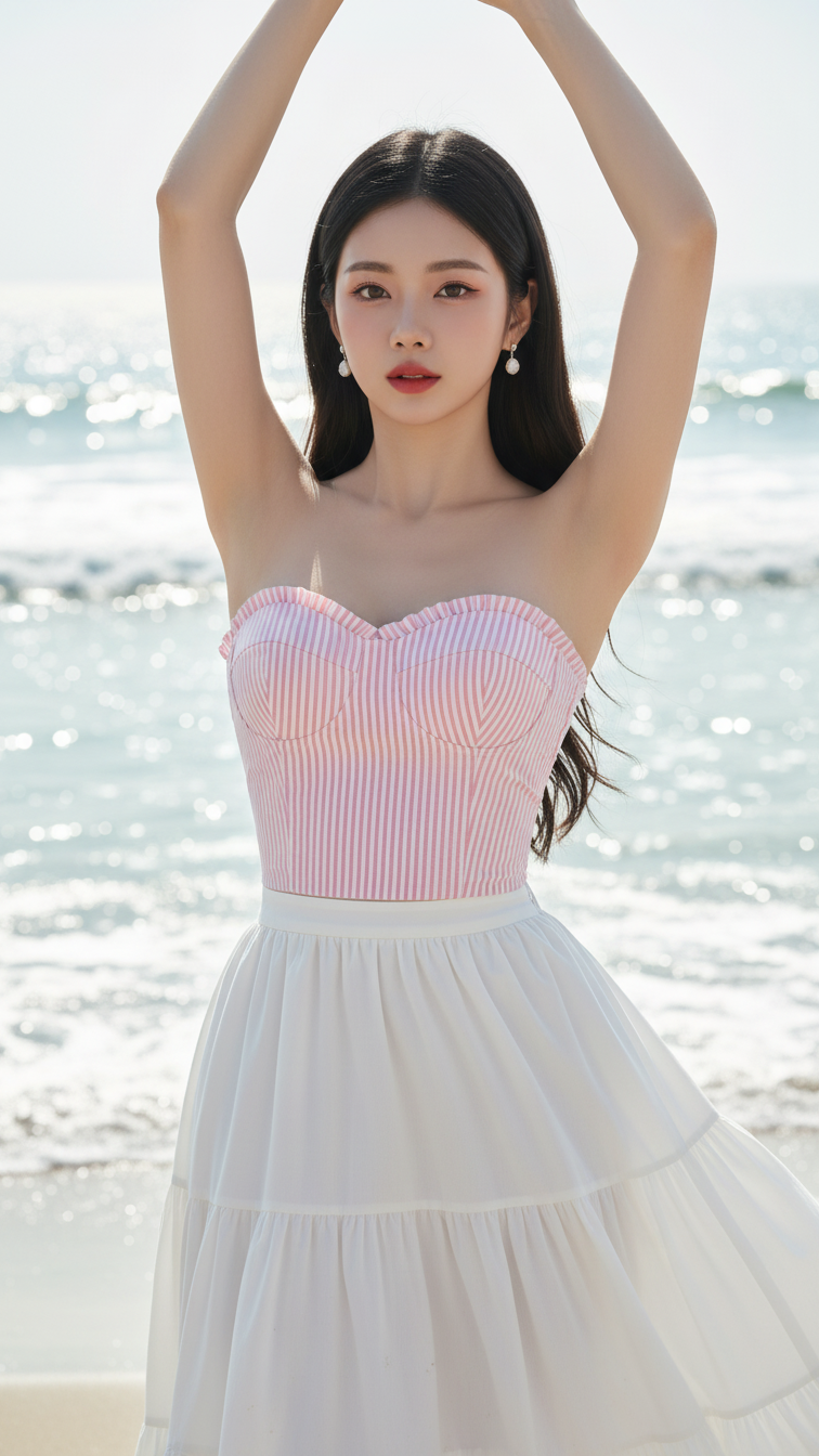 Chân dung nữ thanh lịch bên biển tựa như mẫu thời trang hiện đại